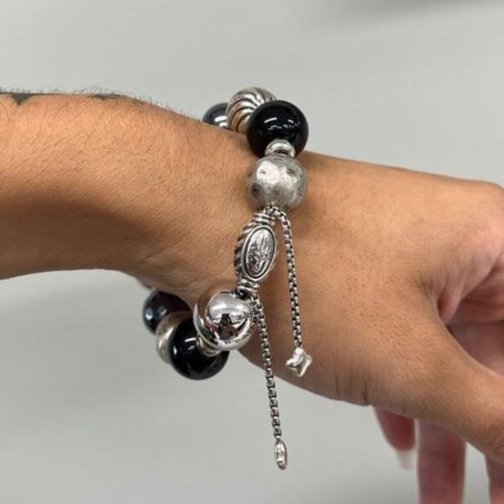 David Yurman Black Onyx and Sterling Silver Bead Charm Bracelet